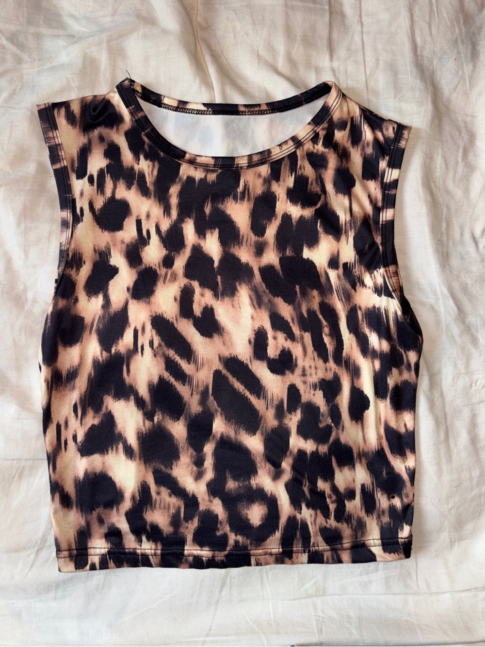 Leopard Print Sleeveless Crop Top - Black & Tan small